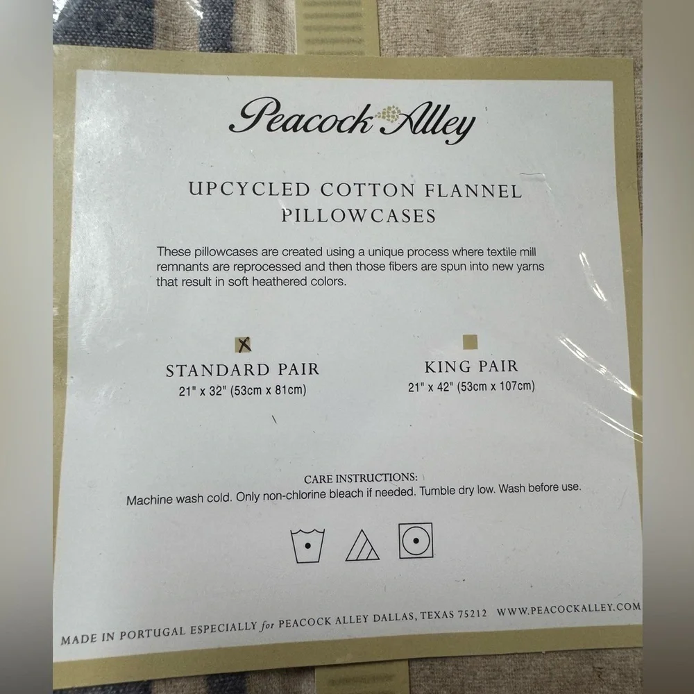 Peacock Alley Upcycled Cotton Flannel Pillowcases - STD PC Taup HE - NWT